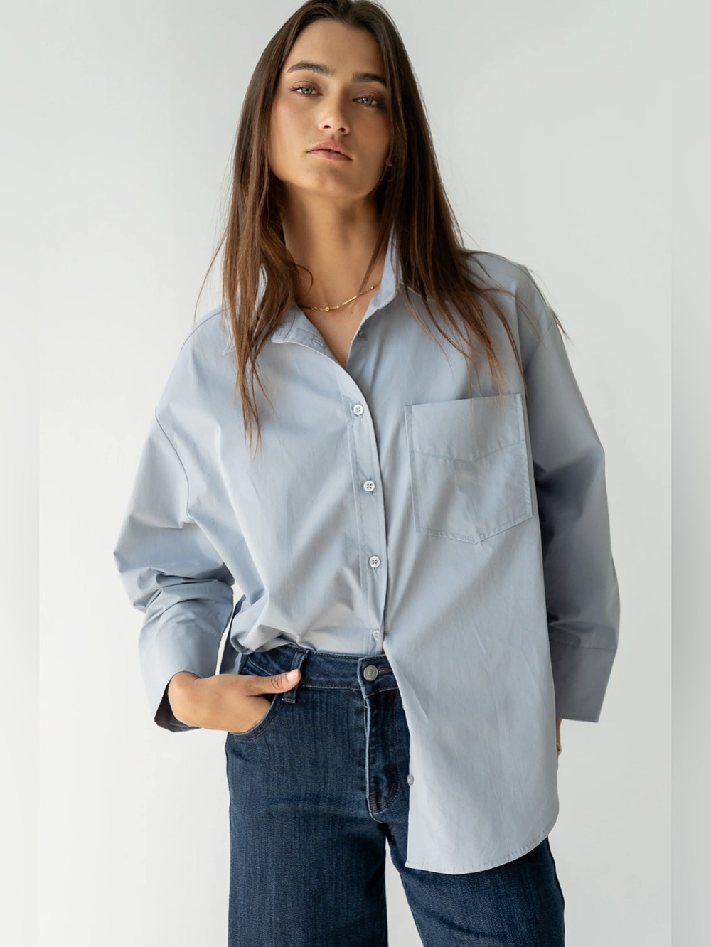 Anthropologie Maeve Bennett Light Blue Oxford Buttondown Shirt